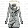 Vestes rétro motif 3D imprimé polaire à capuche cape femmes épais chaud manteau femmes hiver chaud pardessus vêtements décontractés