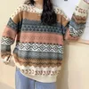 Kadın Sweaters 2024 Kış Pullover Sweater Retro College Style Çok yönlü Vintage Kadın Çizgili Jumpers Koreli Gevşek Gözlük Gevşek
