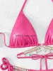 Women's Swimwear Luxury Rhinestone Bikini Women Pink Brozing Hollow Out Diamond 2024 Beach Bathing Suit Lace Up Tie Side Thong SwimsuitH24222
