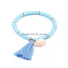 Corrente artesanal contas de resina trançada pulseira para mulheres meninas bohemia elástica ajustável borla natural shell bangle boho tre dhgarden dhuxw