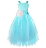 Girl Dresses Elegant For Wedding Party Bridesmaid White Princess Dress Long Tulle Birthday Costume Lace Children Clothing