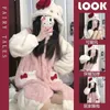 Dames Nachtkleding Winter Leuke Dikke Warme Nachthemd Voor Vrouwen Pyjama Met Capuchon Lange Flanellen Nachtjapon Gewaad Cosplay Pluche Slaap Draagt