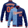 Herenjassen Aangepaste rode Splice 3D-geprinte honkbalknopjas Bomber Full-Snap Varsity Letterman