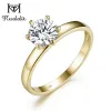 Rings kuololit 100% natuurlijke moissaniet 585 14k 10k gele gouden ring voor vrouwen rond 1ct solitaire ring bruiloft cluster bruids belofte