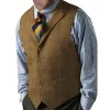 Gilets de costume rétro pour hommes coupe régulière laine Tweed gilet à carreaux veste sans manches costumes pour hommes gilet pour hommes