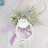 Fiori decorativi 2 pezzi Set di fiori da polso Matrimonio Sposo Groomsmen Boutonniere artificiale Corpetto premium