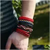 Charme pulseiras moda trança pulseiras simples xadrez punk mti camada tecida wrap manguito pulseira mens ajustável couro genuíno charme judeu dhrec