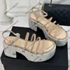 Dames dikke platform hakken sandalen ontwerper slingbacks jurk sheos kalfslin/strass pumps verstelbare enkelge buckle vrije tijd schoenen luxe casual schoen