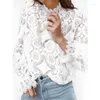 Women's Blouses Women Lace Blouse Elegant Formal Embroidery Long Sleeve White Shirts Office Lady Flower Hollow Fashion Female Chemise