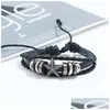 Charm armband svarta skl armband set stjärnpärlor smycken tillbehör punk äkta läder flätad armband mode retro wrap vävd ha dharb