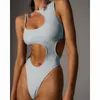 Costumi da bagno da donna Costume da bagno Hollot Out Bikini lucido Costumi interi Costumi da bagno da donna solidi Gita in spiaggia Bikini monokini Biquini sexy