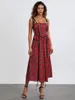 Casual Dresses Women Summer Midi Cami Dress Red Sleeveless Backless Spaghetti Strap Plaid Party