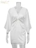 Basic Casual Dresses Clacive Summer Deep V-Neck White Satin Dress Womens Body Half Sleeve Hollow Mini Dress Womens Sexy Silk Party Dress J240222