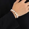 Urok bransolety klasyczne mężczyzn Pearl Rhinestone Bransoletka Punk Hip Hop Style White Turkusowe Elastyczne Joga Prezenty