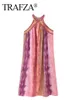 Grundlegende Freizeitkleider TRAFZA 2023 Elegante Damenmode Sexy ärmelloses Kleid mit hängendem Hals Sommer Vintage Tie Dyed Print Strandkleid J240222