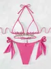 Women's Swimwear Luxury Rhinestone Bikini Women Pink Brozing Hollow Out Diamond 2024 Beach Bathing Suit Lace Up Tie Side Thong SwimsuitH24222