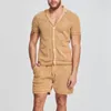 Survêtements pour hommes deux pièces sexy creux tricots ensemble hommes hip hop à manches courtes col polo chemise cardigan top shorts plage pour hommes vêtements