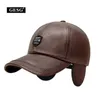 Ball Caps Hat Men's Autumn And Winter Leather Ear Fleece Lined Padded Warm Keeping Baseball Cap Back Sealing Elastic