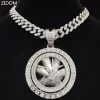 Necklaces Men Hip Hop Iced Out Bling Rotatable Maple Leaf Pendant Necklace 13mm Crystal Cuban Chain Hiphop Necklaces Fashion Charm Jewelry