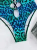 Kvinnors badkläder sexig ihålig ut en bit baddräkt kvinnor blå leopard tryck gradient bandage backless bikini baddräkt thong 2024h24222