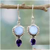 Hoop & Huggie New Arrival Moonstone Vintage Pendant Dangle Earring For Women Waterdrop Round Oval Shape Diamond Elagant Jewelry Gift Dhadj