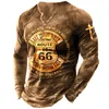 Vintage Tshirt For Men Cotton Tee Route 66 Graphic T Shirts 3D Printing Long Sleeve Tees VNeck Oversized Mens Clothing Tops 240219