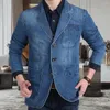 Men's Suits Trendy Men Jeans Blazer Temperament All Match Autumn Slim Fit Pockets Suit Coat Denim Fine Stitching