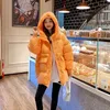 Kadın Trençkotları Kadınlar Kış Pamuk Ceket Orta Uzun Parkas Kalın Sıcak Giysi Kapşonlu Ceket Gevşek Turuncu Yastıklı Kar Outercoat