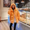 Casacos de Trench das Mulheres Mulheres Inverno Down Algodão Casaco Médio Longo Parkas Grosso Roupas Quentes Casaco Com Capuz Solto Laranja Acolchoado Neve Outercoat