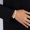 Charm Armbanden Klassieke Mannen Parel Strass Kruis Armband Punk Hip Hop Stijl Wit Turquoise Elastische Yoga Sieraden Geschenken