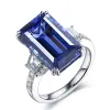 Pierścienie Square Blue Crystal Sapphire szlachetne szlachetne pierścionki Diamonds Pierścienie dla kobiet biały złota srebrna biżuteria bijoux bague mody prezenty