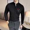 Men's Casual Shirts Spring Rose Brooch Men & Blouses Long Sleeved Slim Fit Stand Collar Mens Dress Shirt Party Prom Social Male