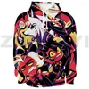 Hoodies masculinos Moda 3D Hazbin Mulheres Casual Padrão El Moletom Manga Longa Pulôveres Unissex Outono e Primavera Roupas Masculinas