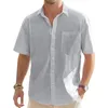 Camisas casuais masculinas homem manga curta linho e blusas lapela botão cor sólida vintage verão férias camisa para roupas masculinas