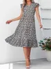 Podstawowe sukienki swobodne Długie spódnica dla kobiet retro elegancka i swobodna bohemijska spódnica przeciwsłoneczna dla kobiet letnie sukienka plażowa z długim rękawem dla WO J240222