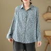 Blouses pour femmes 2024 Arrivée mince léger coton lin imprimé floral vintage automne chemisier chemises mode femmes printemps décontracté hauts