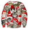 Мужские толстовки с капюшоном, уродливый рождественский свитер, мужские пуловеры с 3D принтом, забавные пуловеры с изображением кота Санта-Клауса, кофты для вечеринки, косплей с длинным рукавом