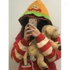 Felpe con cappuccio da donna Ricamo di cartoni animati Abiti Kawaii Felpa carina Harajuku sciolto Abbigliamento da donna in puro cotone Hamburger tridimensionale