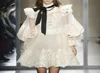 lian tide brand spring and autumn new stand-up collar lace long-sleeved high-waist perspective bow dress4545883