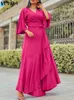 Basis Casual jurken Plus Maat Size 5xl Vonda Elegant Satin Long Jurk Dames 2023 Moderiem Ruffled Long Sun Dress V-Neck Solid Color Casual Party Dressl2405