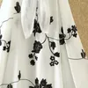 ワークドレス女性の花のプリントドレススーツセットA-Line See-Through Cardigan Coat