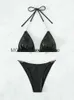 Women's Swimwear Luxury Rhinestone Bikini Women Black Bronzing Metal Chain Strap Push Up Micro Swimsuit 2023 Sexy Bathing Suit ThongH24222