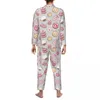 Homens sleepwear aquarela donut pijama masculino bonito bolinhas impressão na moda quarto primavera 2 peças vintage oversize personalizado casa terno