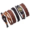 Pulseras con dijes 6 unids / set Pulseras trenzadas Moda Punk Mtilayer Wrap Beads Cuff Bangle Vintage Mens Pulseras de cuero genuino para Wom Dhjmi