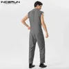 Herrbyxor incerun män jumpsuits spets lapptäcke lapel ärmlös en knapp mode män overall streetwear 2023 lösa casual rompers s-5xll2402