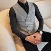 British Style Double Breasted Suit Vest Men Slim Casual Business Sleeveless Vest Banquet Party Tuxedo Waiter Nightclub