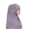 エスニック服のファッションシフォンロングスカーフイスラム教徒の女性の贅沢なボウノットビーズビーズヒジャーブターバンドバイイスラムヘッドラップショールズマレーシア