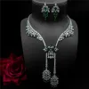 Back 2020 New Fashion Blue Red Cz Zircon Necklace Earring Set,wedding Bridel Dinner Banquet Dress Jewelry