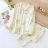 Kvinnors sömnkläder 2024 Japansk pyjama Set Spring/Summer Cotton Långärmade byxor Löst storlek Färska heminredda damer