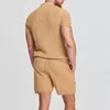 Survêtements pour hommes deux pièces sexy creux tricots ensemble hommes hip hop à manches courtes col polo chemise cardigan top shorts plage pour hommes vêtements